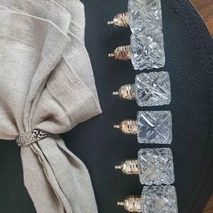 Beautiful Leonard Crystal Cut 2” Salt & Pepper Silverplated Shakers, Set of 6